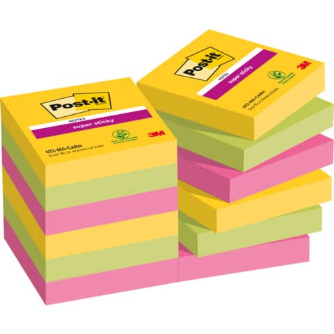 Foglietti riposizionabili Post-it® Super Sticky Carnival 47,6x47,6 mm conf. 12 blocc. da 90 ff - 622-12SS-CAR